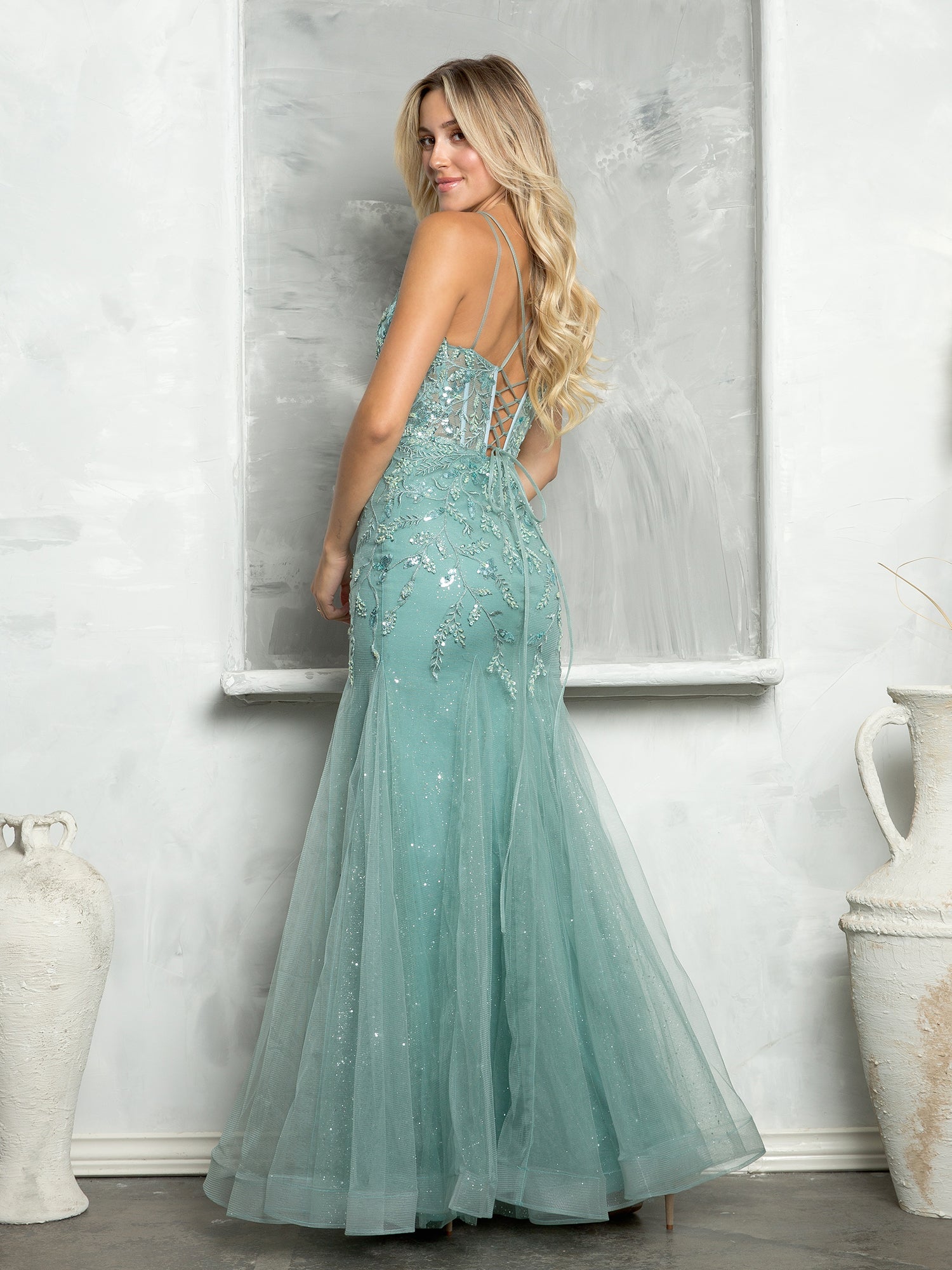 Eva USA 5257 Fit and Flare Lace Tulle Prom Gown