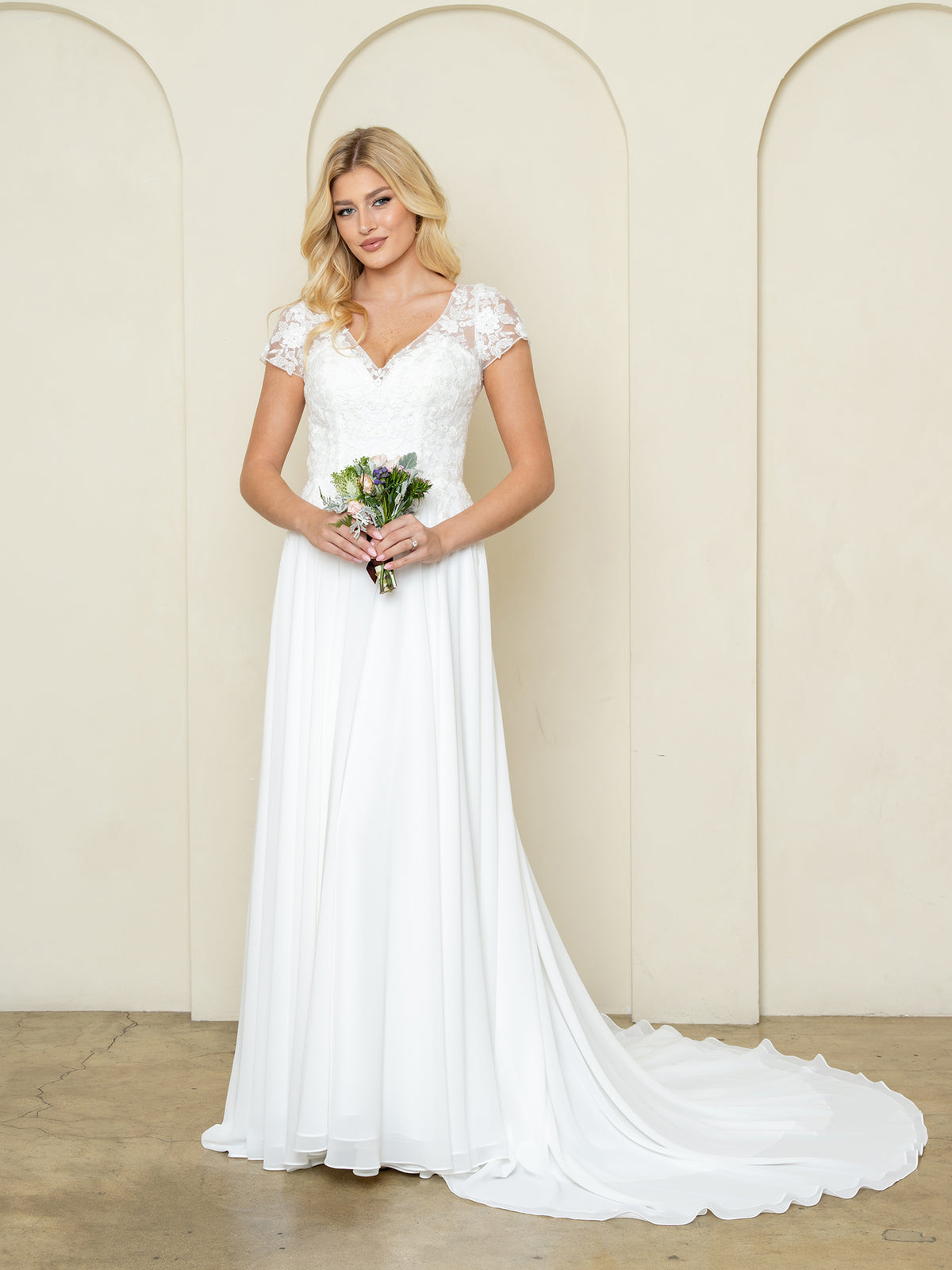 Eva USA 5301 Minimalist Chiffon and Lace Bridal Gown