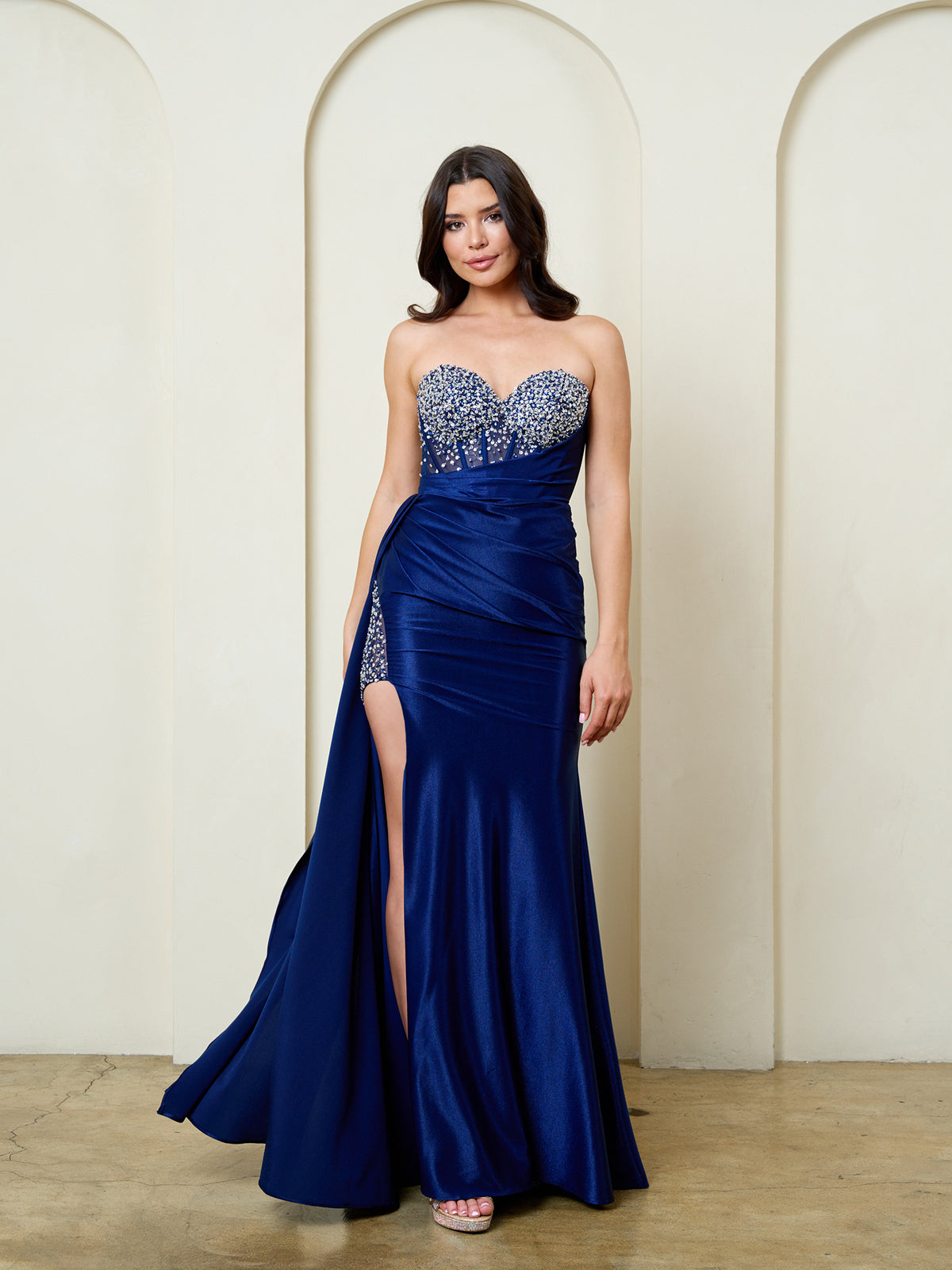 Eva USA 5306 Satin Strapless Fitted Prom or Formal Gown