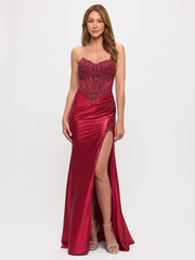 Eva USA 5317 Fitted Sparkle Satin Bustier Prom Gown