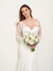 Eva USA 5321 Long Sleeve Trumpet Style Bridal Gown In Lace Applique