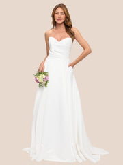 Eva USA 5323 Minimalist Satin Off-the-Shoulder Bridal Gown With Sweep Train