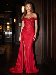 Eva USA 5324 Sequined Prom Gown With Train & Corset