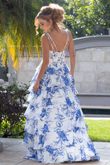 Lenovia 8499 Long Layered Chiffon Prom Gown in Floral Print