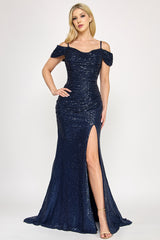 Lenovia 8365 Sequined Prom Hoco Formal Gown With Waist Snatch