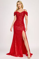 Lenovia 8365 Sequined Prom Hoco Formal Gown With Waist Snatch