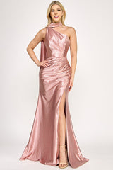 Lenovia 8393 Stretch Satin Rhinestone Uni-strap Formal Bridesmaid Dress
