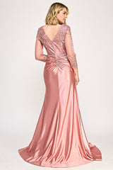 Lenovia 8366 Satin And Lace Formal Mothers Evening Gown With Sleeves