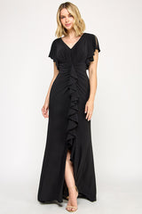 Lenovia 8376 Stretch Jersey Drape Sleeve Bridesmaid Dress