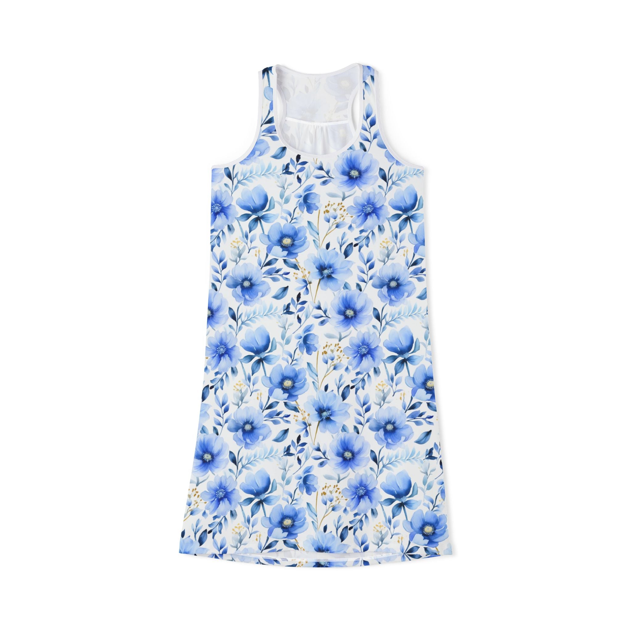 Ralee Fashion Blue Floral Women's Racerback Dress, Summer Dress, Beachwear, Casual Dress, Paradise Outfit, Day Trip Fashion