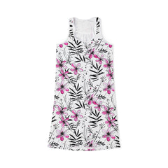 Ralee Fashion Floral Ink Print Pink and Black Racerback Dress for Women, Summer Dress, Beachwear, Casual Sundress, Floral Lounge Dress, Vacation Outfit