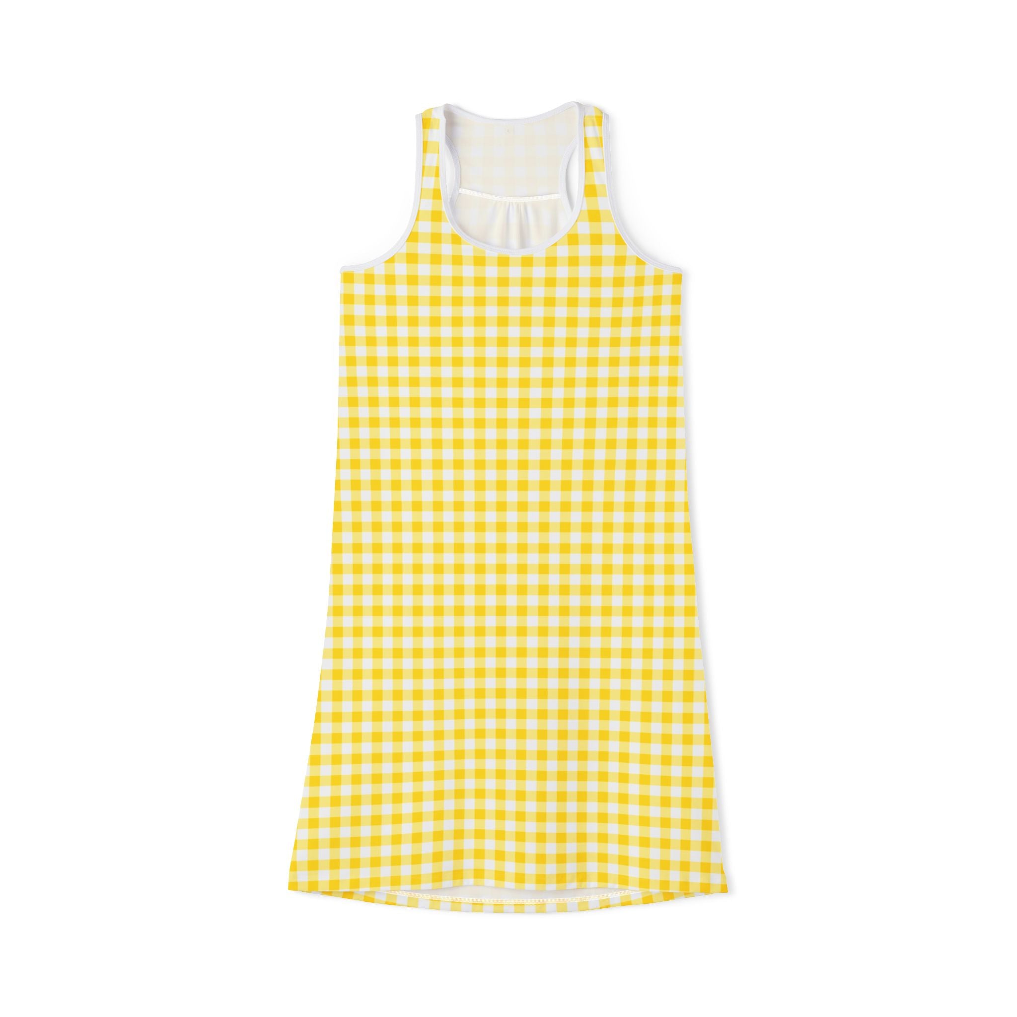Ralee Fashion Sunny Yellow Gingham Racerback Dress for Women, Casual Summer Style, Fun Beachwear, Picnic Outfit, Lightweight Sundress