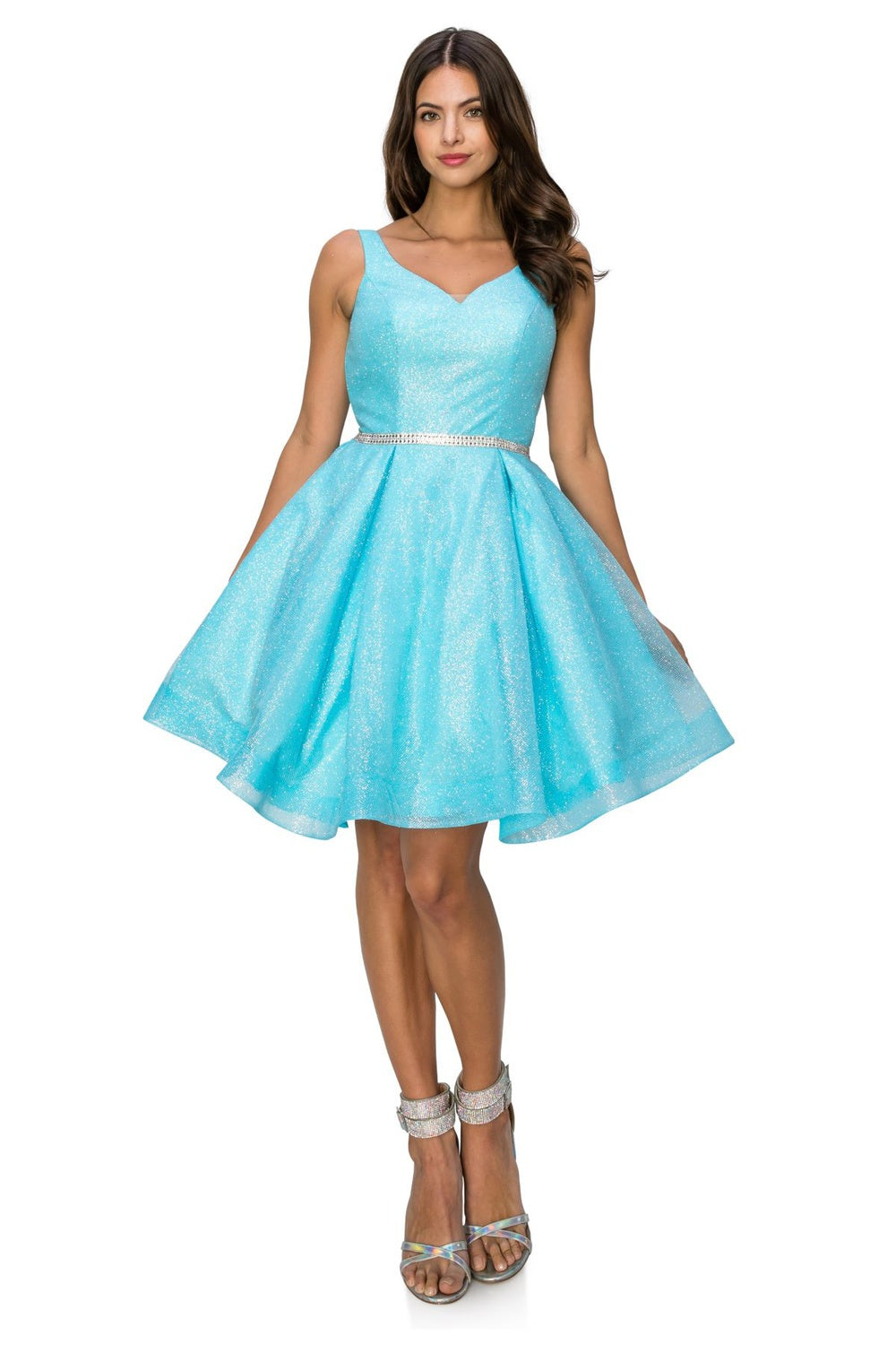 Cinderella 8047J Short Glitter Mesh Homecoming or Party Dress