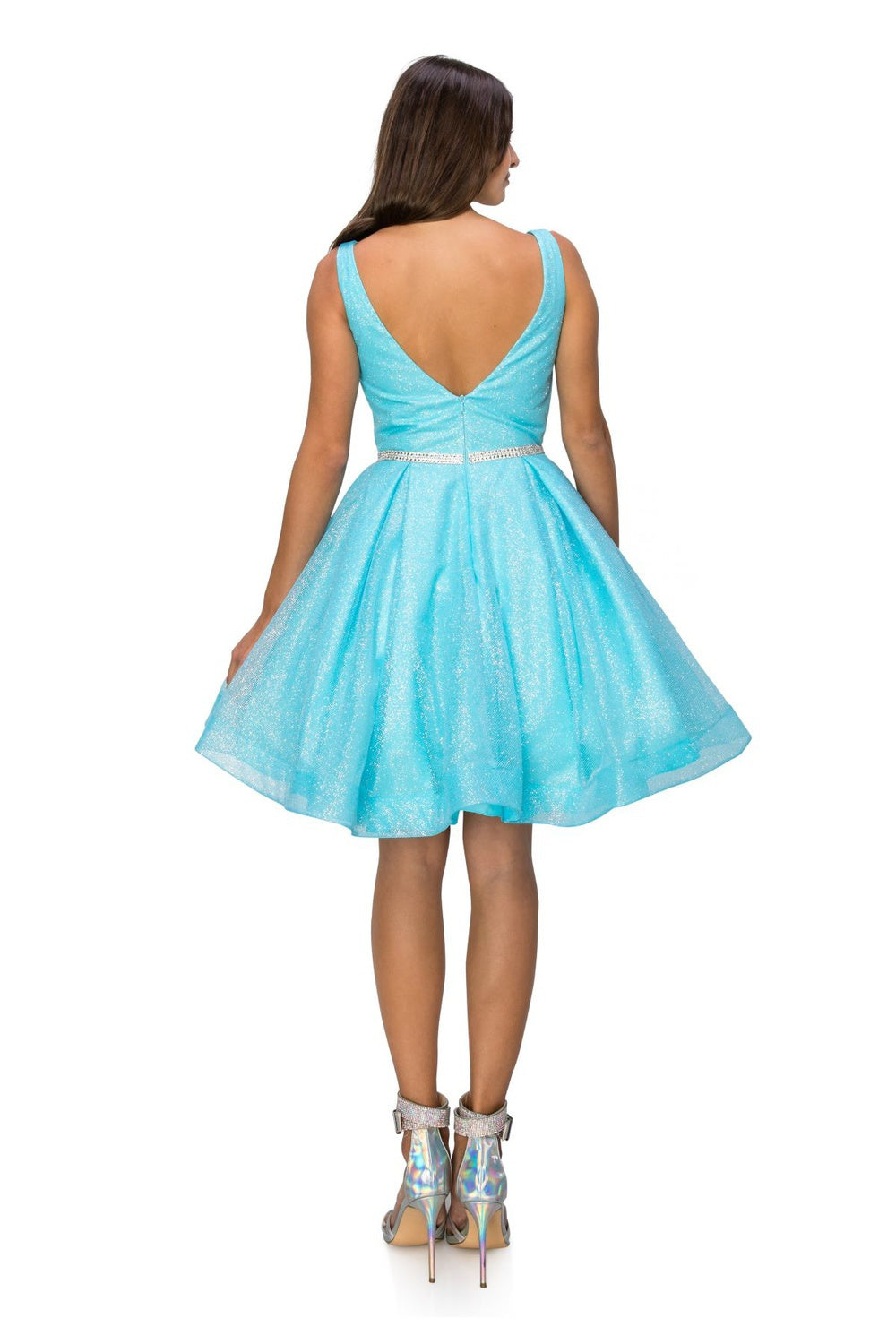 Cinderella 8047J Short Glitter Mesh Homecoming or Party Dress
