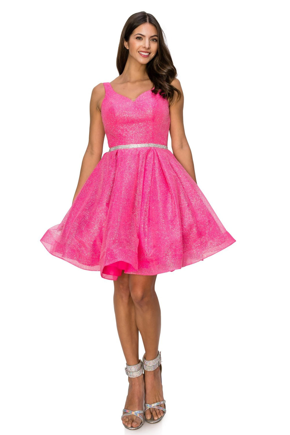 Cinderella 8047J Short Glitter Mesh Homecoming or Party Dress
