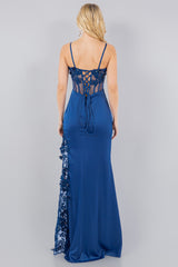 Cinderella Couture 8085J Satin Fitted Prom Gown Trimmed in Lace