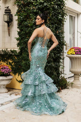 May Queen MQ8148 Layered Mermaid Prom Gown With Lace-up Back