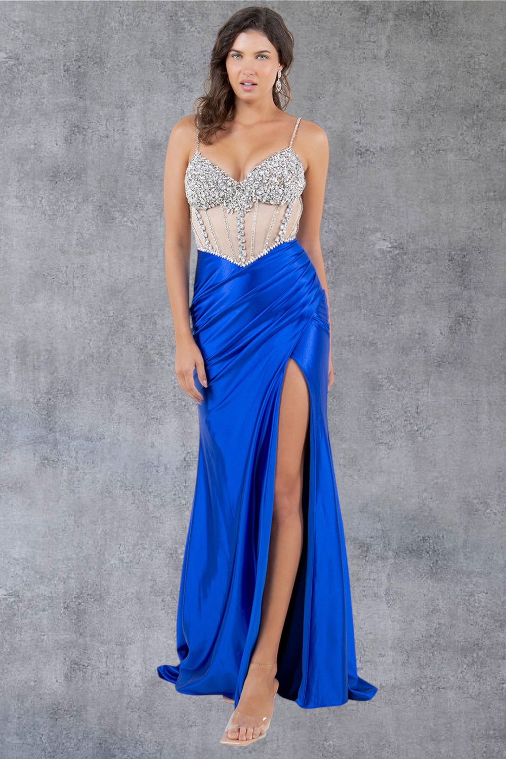 Cinderella Couture 8171-J Satin and Crystal Formal Prom Gown