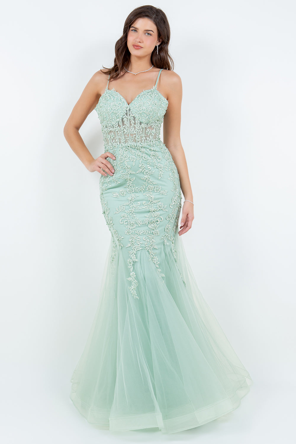 Cinderella Couture 8175-J Lace and Tulle Mermaid Prom Gown