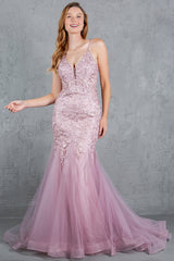 Cinderella Couture 8178-J Tulle and Lace Mermaid Prom Gown