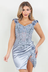 Cinderella Couture 8181J Satin Mini Dress Embroidered Lace And Beading