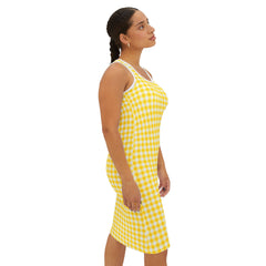 Ralee Fashion Sunny Yellow Gingham Racerback Dress for Women, Casual Summer Style, Fun Beachwear, Picnic Outfit, Lightweight Sundress