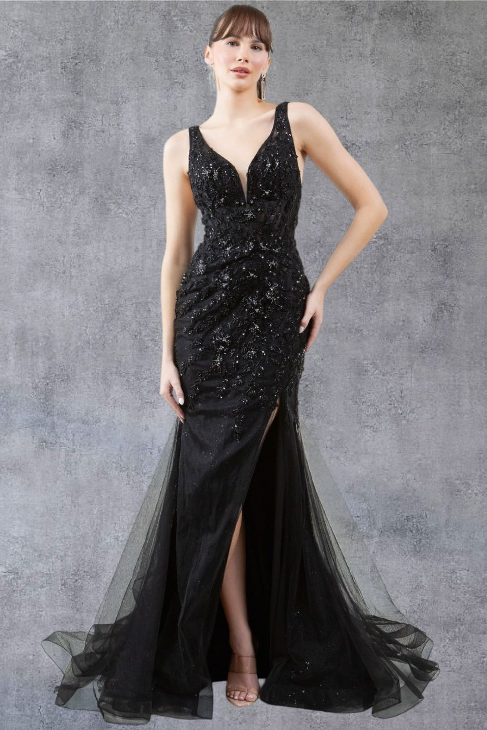 Cinderella Couture 8241J Lace and Tulle Fit and Flare Prom Gown
