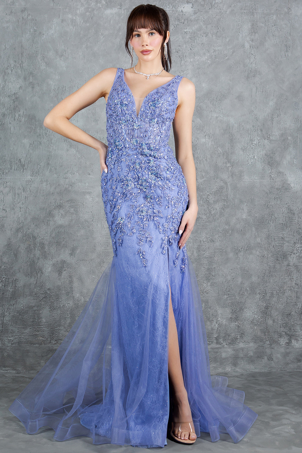 Cinderella Couture 8241J Lace and Tulle Fit and Flare Prom Gown