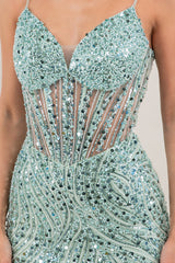 Cinderella Couture 8329J Sparkle Satin Prom Gown With Sequins And Beading