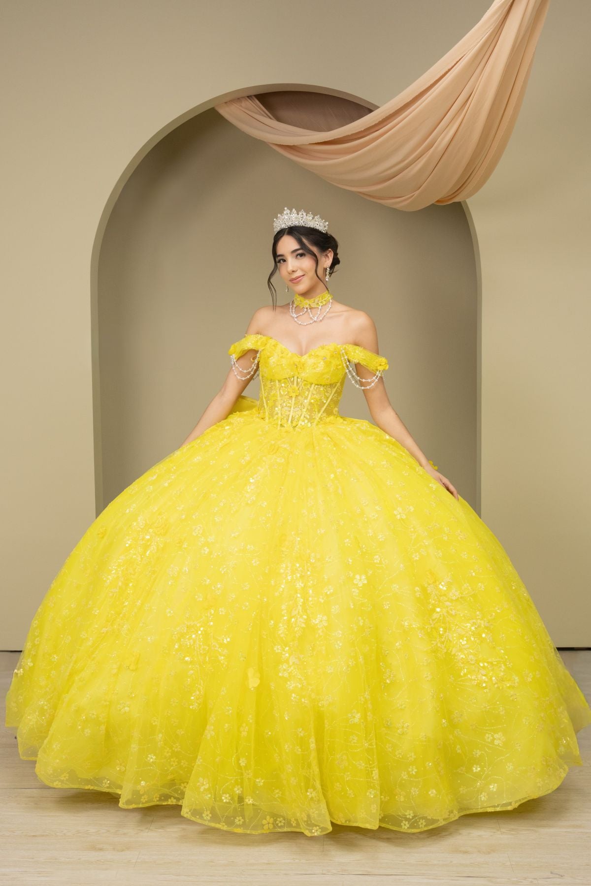 Cinderella Couture 8415JQ Quinceanera Gown In Layers Of Floral Tulle