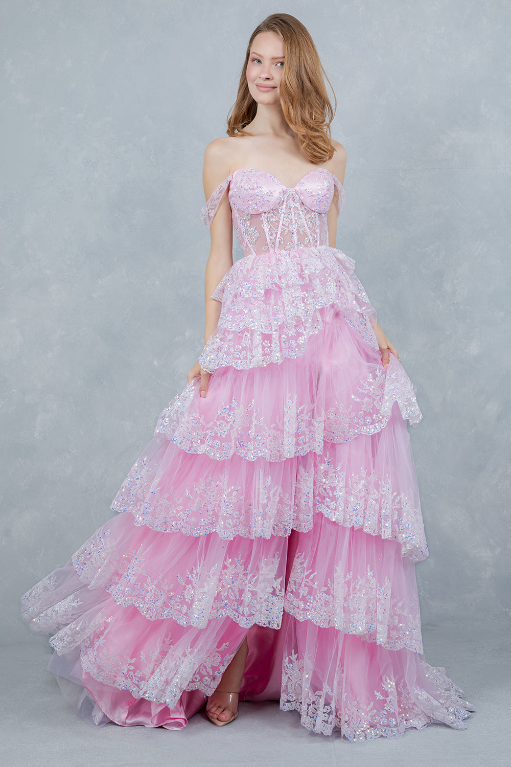 Cinderella Couture 8499J Layered Tulle And Lace Prom Gown
