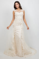 Cinderella Couture 8506J Beaded Lace & Illusion Wedding Gown