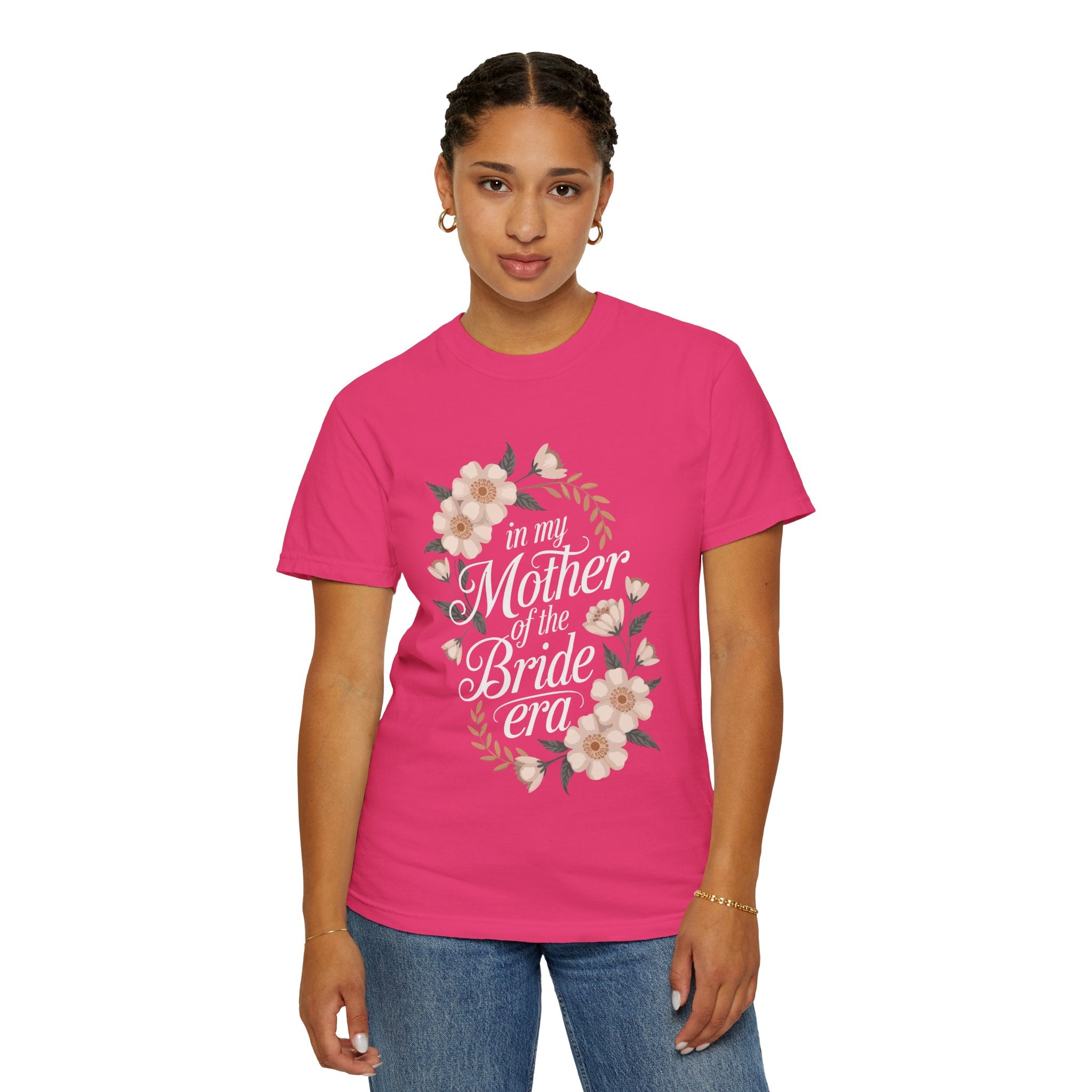 Mother of the Bride T-Shirt, Unisex Floral Tee, Bridal Party Gift, Wedding Celebration Apparel, Eco-Friendly Garment-Dyed Shirt