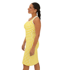 Ralee Fashion Sunny Yellow Gingham Racerback Dress for Women, Casual Summer Style, Fun Beachwear, Picnic Outfit, Lightweight Sundress