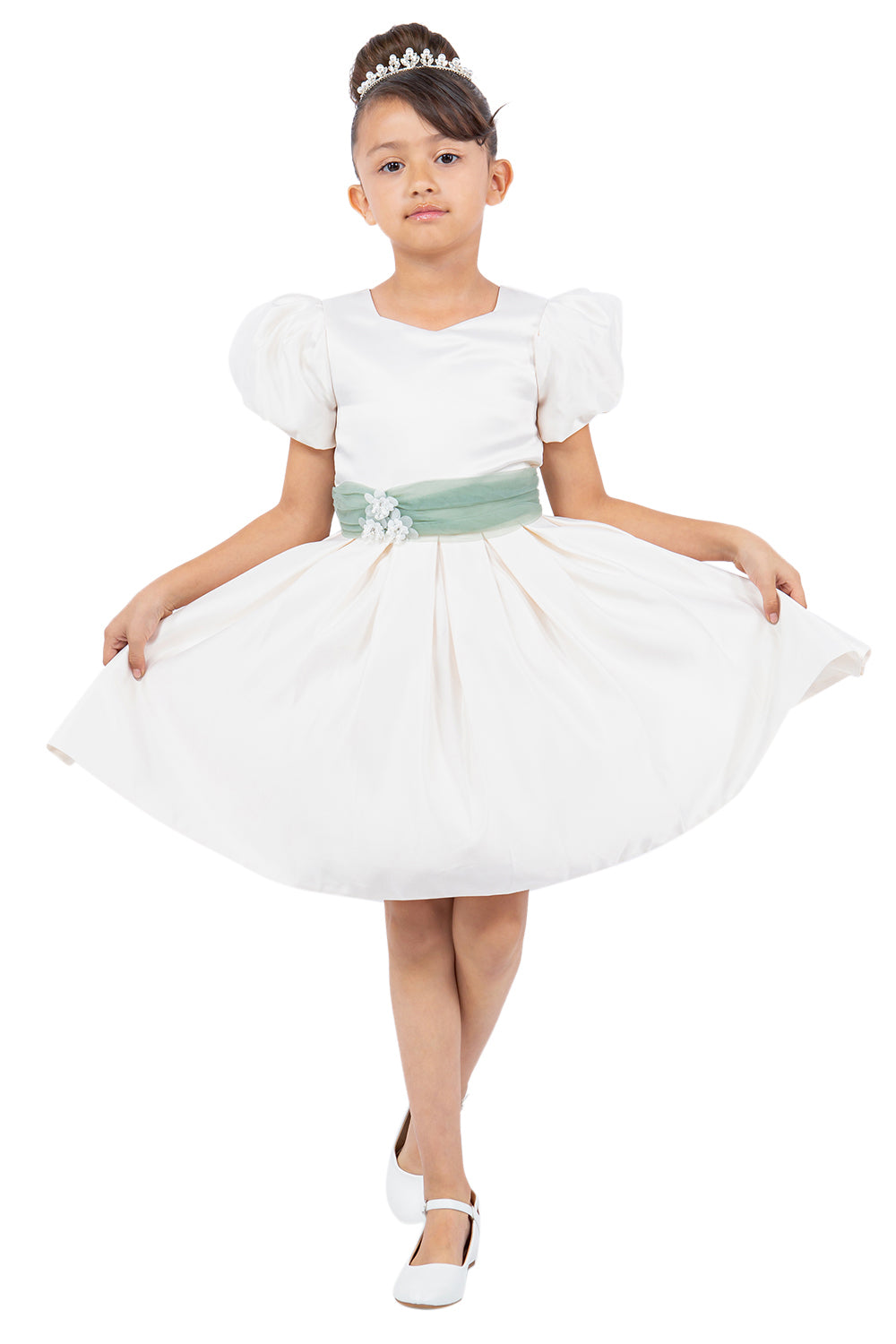 Cinderella Couture CCK-9159 Puff Sleeve Short Satin Flower Girl Dress
