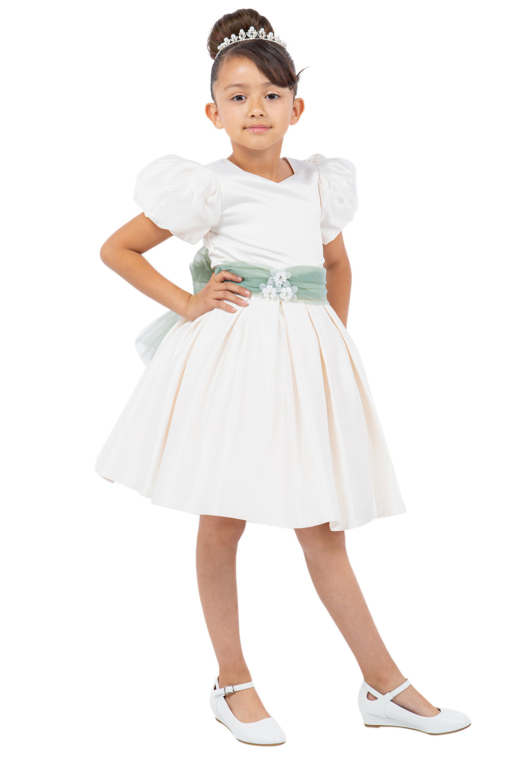 Cinderella Couture CCK-9159 Puff Sleeve Short Satin Flower Girl Dress