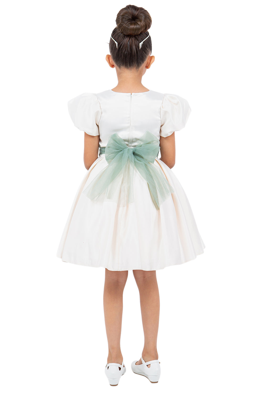 Cinderella Couture CCK-9159 Puff Sleeve Short Satin Flower Girl Dress