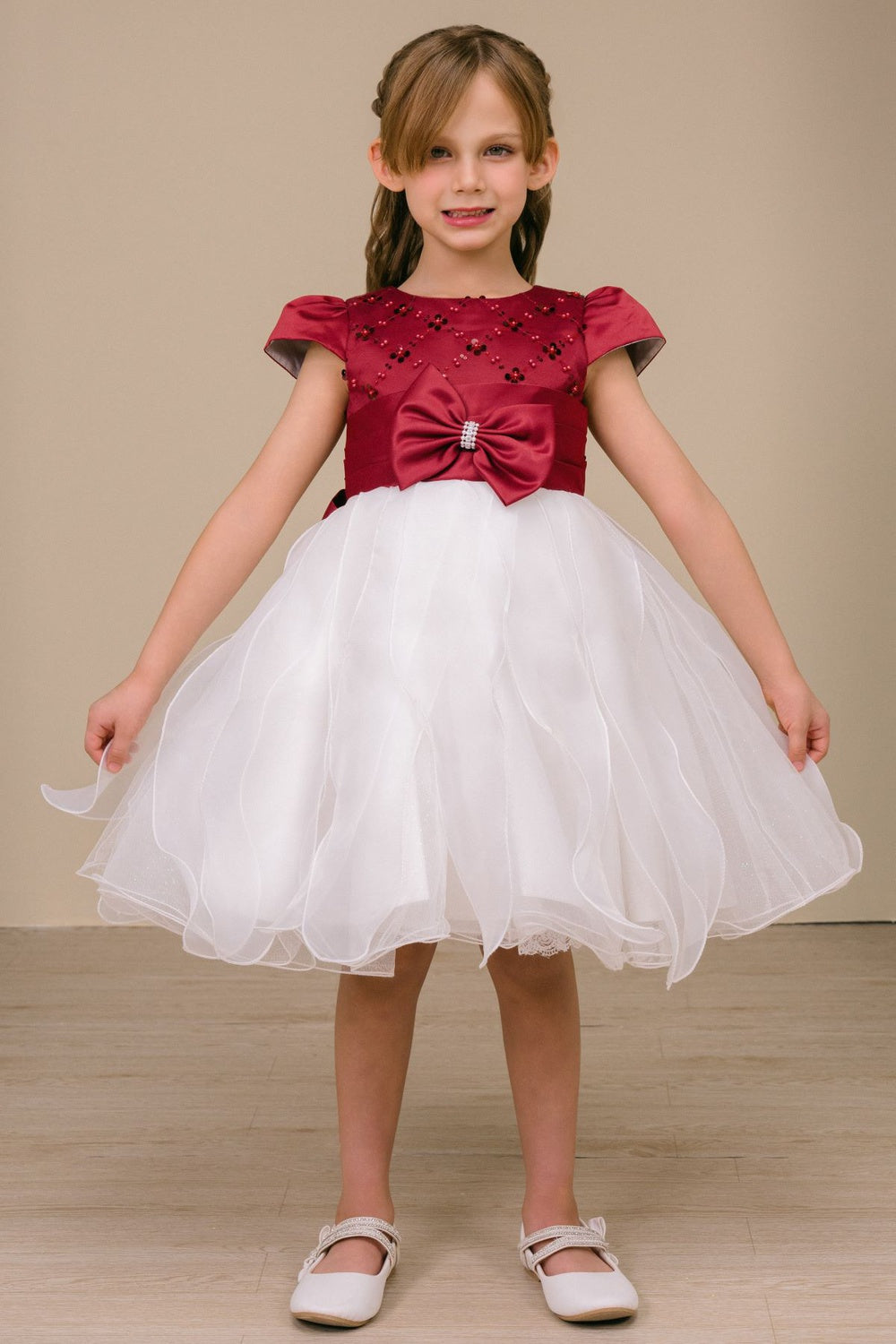 Cinderella Couture 9185 Short Satin And Tulle Flower Girl Dress With Bow Tie