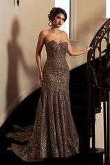 Lenovia 8424 Embroidered Lace Trumpet Prom Or Evening Gown