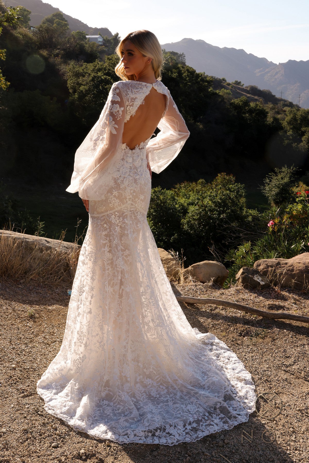 Nox Anabel JE-1009L Boho Style Fitted Lace Wedding Gown