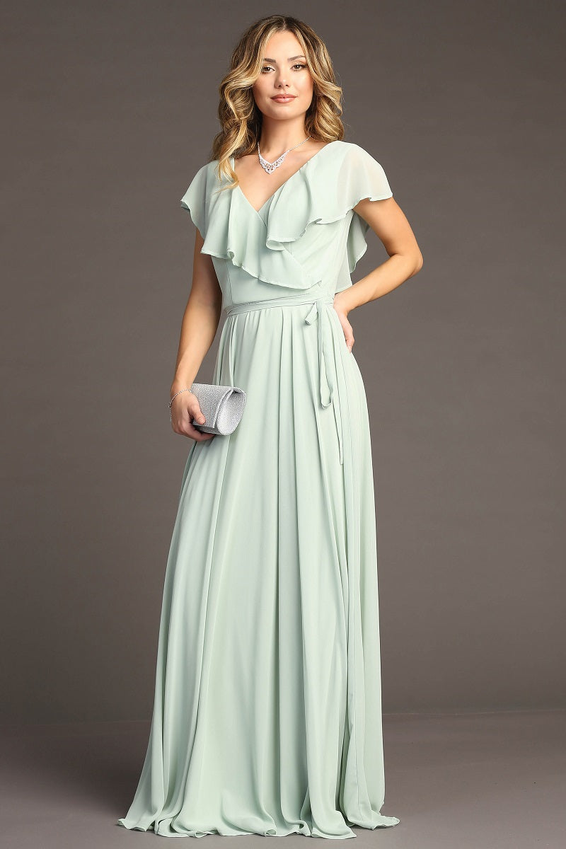 Chicas C-2403 Chiffon Bridesmaids Dress With Ruffle Sleeves