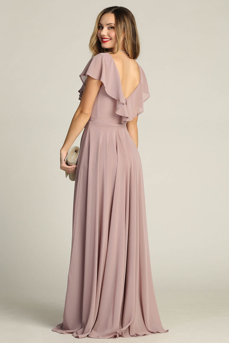 Chicas C-2403 Chiffon Bridesmaids Dress With Ruffle Sleeves