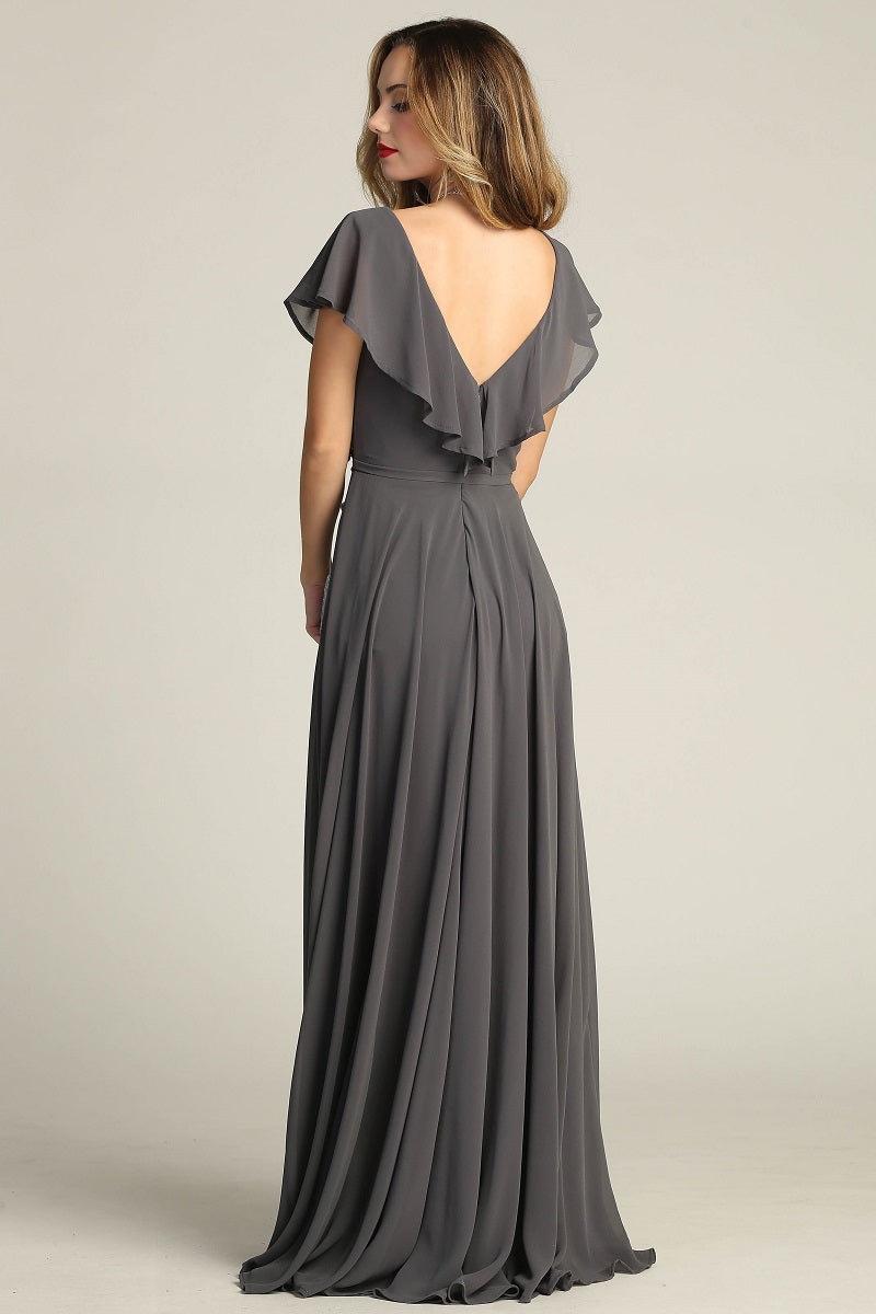 Chicas C-2403 Chiffon Bridesmaids Dress With Ruffle Sleeves