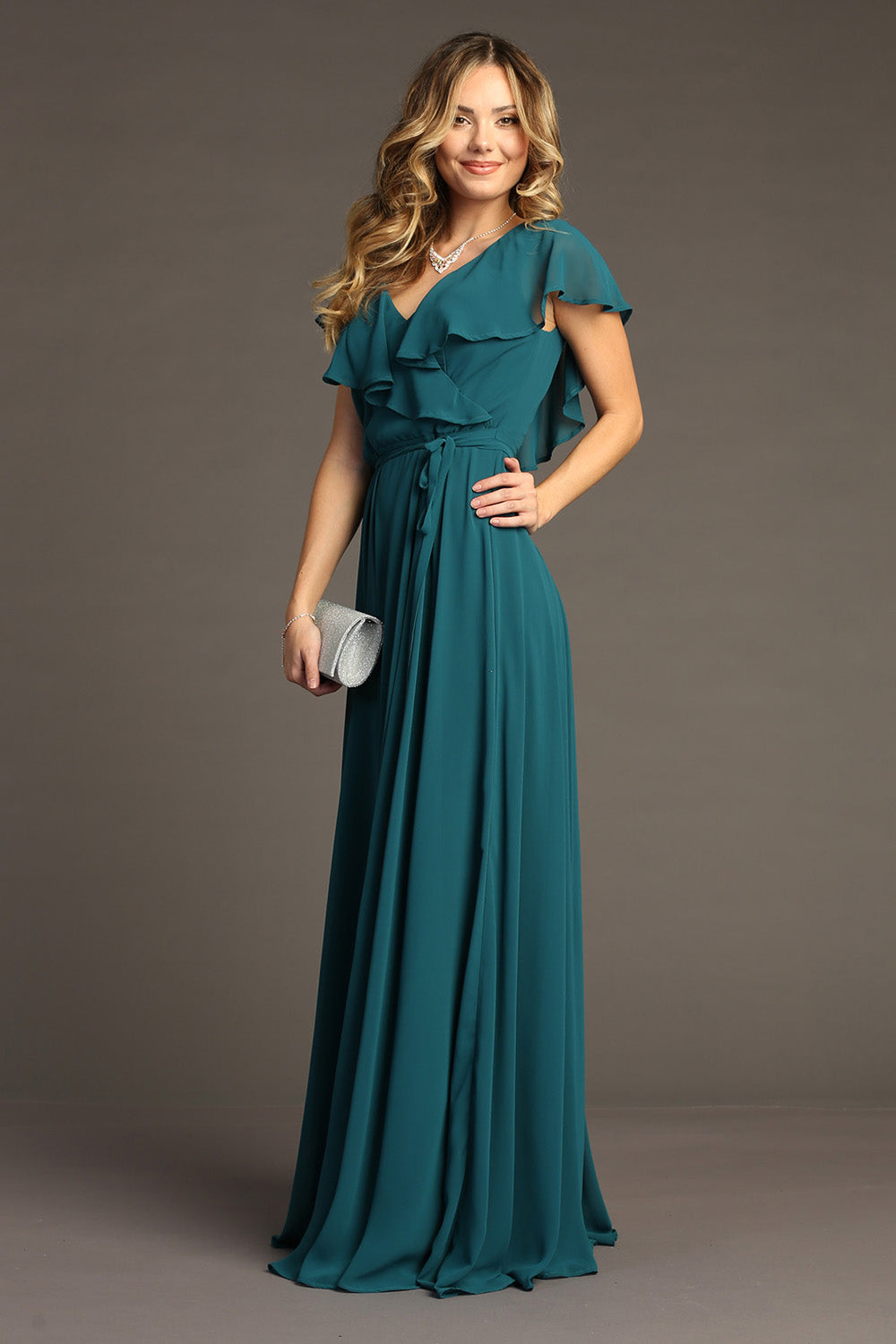 Chicas C-2403 Chiffon Bridesmaids Dress With Ruffle Sleeves