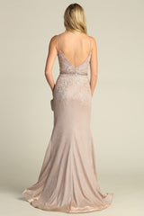 Chicas C-243 Embroidered Lace Sparkle Mermaid Prom Gown With Deep V Neck