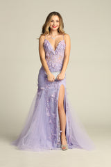 Chicas C-328 Embroidered Flowers And Butterflies On Tulle Long Prom Gown