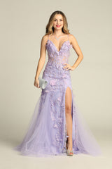 Chicas C-328 Embroidered Flowers And Butterflies On Tulle Long Prom Gown