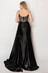 Chicas C343 Satin And Rhinestone Split Skirt Prom Gown