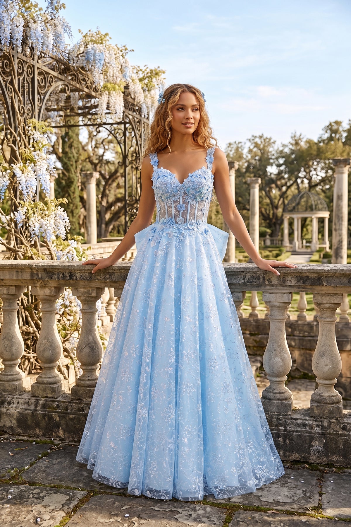 Chicas C370 Embroidered Formal Prom Gown With Corset Back