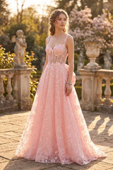 Chicas C370 Embroidered Formal Prom Gown With Corset Back